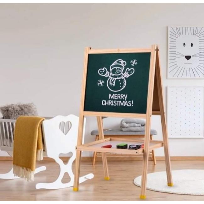 Wooden Educational Blackboard and Whiteboard